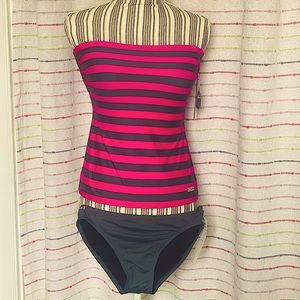 Donna Karan / DKNY Swim exclusive line grey pink stripe size tankini set